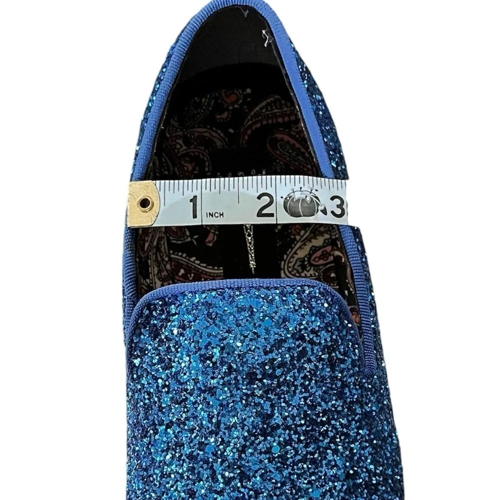 Enzo Romeo Men's Blue Glitter Slip On Tuxedo Dress Loafers Shoes